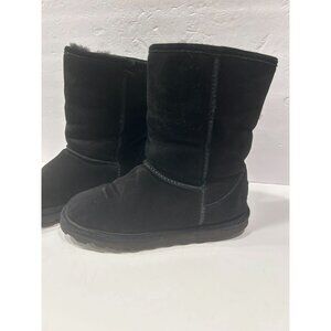 Bearpaw Black Suede Sheepskin Mid Calf Winter Boots Women’s US 9